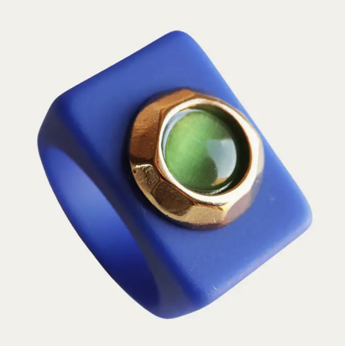 Blue Ring with Green Cats Eye
