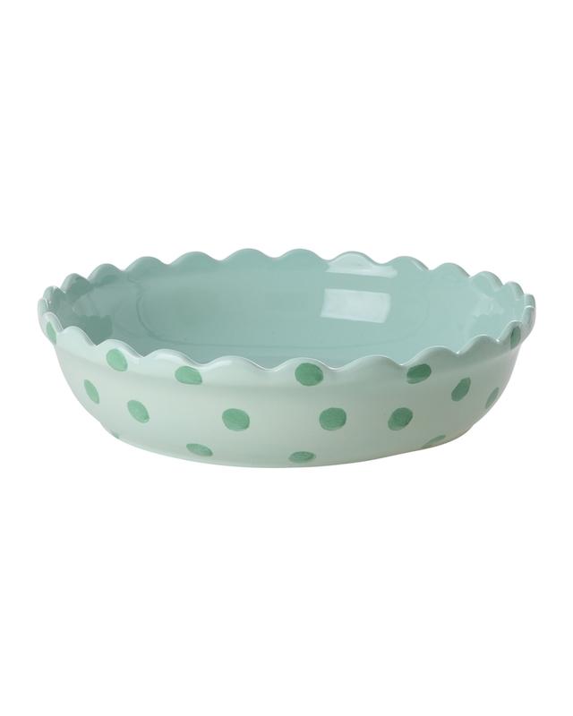 Large Round Pie Dish in Green Dot
