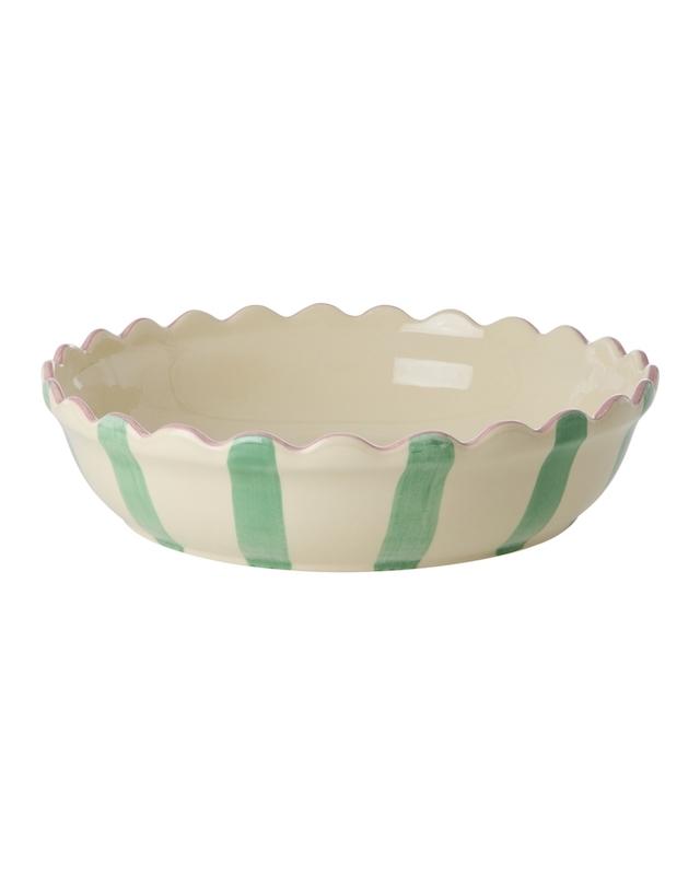 Large Round Pie Dish in Green Stripe